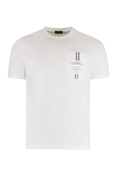 Paul & Shark Cotton Crew Neck T-shirt With Chest Pocket In Animal Print
