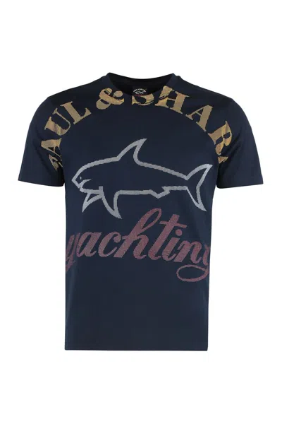 Paul & Shark Cotton Crew-neck T-shirt In Blue
