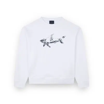 Paul & Shark Cotton Fleece Sweatshirt With Shark Print In White