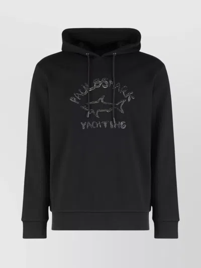 Paul & Shark Cotton Hoodie Featuring Drawstring Detail In Black