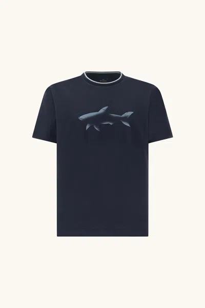 Paul & Shark Cotton Jersey T-shirt With Shark Print In Blue