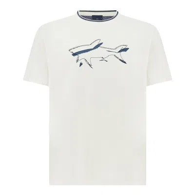 Paul & Shark Cotton Jersey T-shirt With Shark Print In White