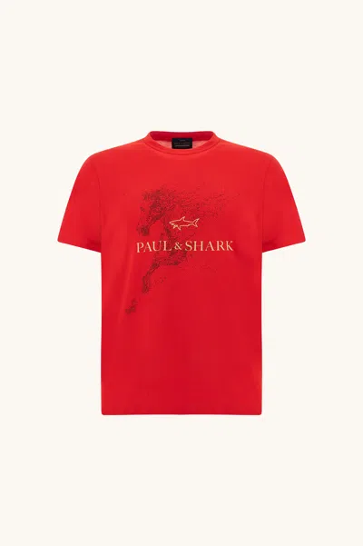 Paul & Shark Cotton Jersey T-shirt With Year Of The Horse Print In Red
