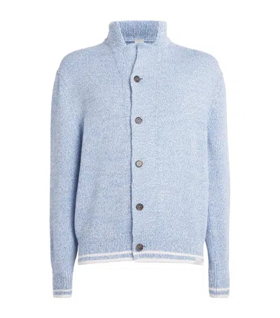 Paul & Shark Cotton Marled Cardigan In Blue