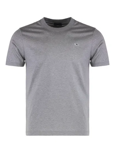 Paul & Shark Crew-neck Logo-embroidery T-shirt In Gray
