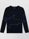 Paul & Shark Crew Neck Shark Graphic Sweaters In Blue