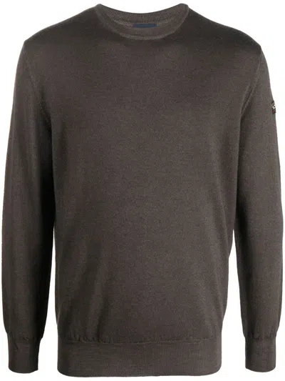Paul & Shark Crew Neck Sweater In Extra-fine Merino Wool In Brown