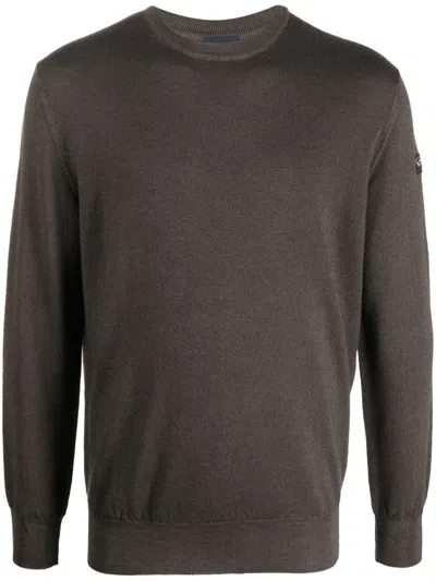 Paul & Shark Crew Neck Sweater In Extra-fine Merino Wool In Brown