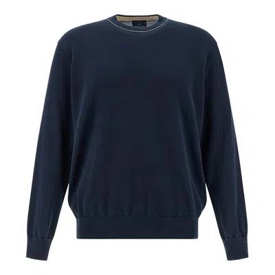 Paul & Shark Crew‑neck Jumper In Piuma Cotton In Blue