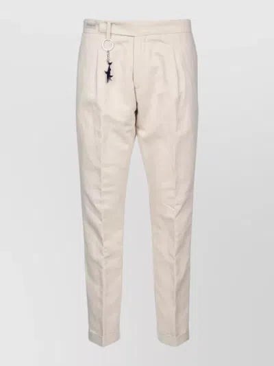 Paul & Shark Cropped Trousers Belt Loops Pleats Pockets In Neutral