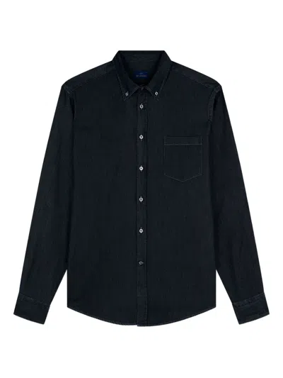 Paul & Shark Denim Button-down Shirt In Black