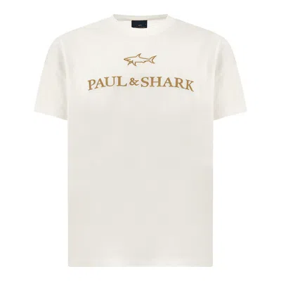Paul & Shark Double Mercerised Cotton Jersey T-shirt With Embroidered Logo In White