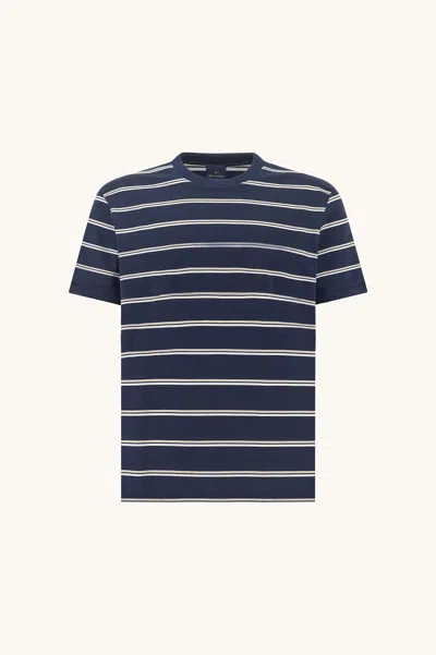Paul & Shark Double Mercerised Cotton Jersey T-shirt With Stripe Pattern In Blue