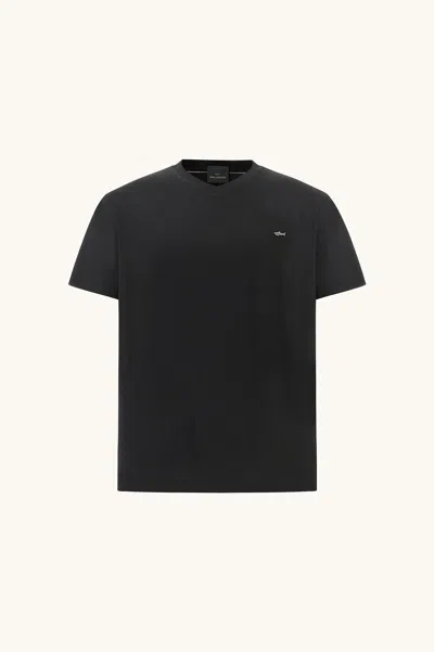 Paul & Shark Double Mercerised Cotton Jersey V-neck T-shirt In Black