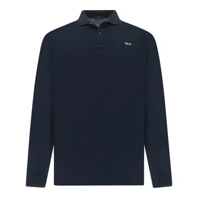 Paul & Shark Double Piqué Cotton Polo In Blue
