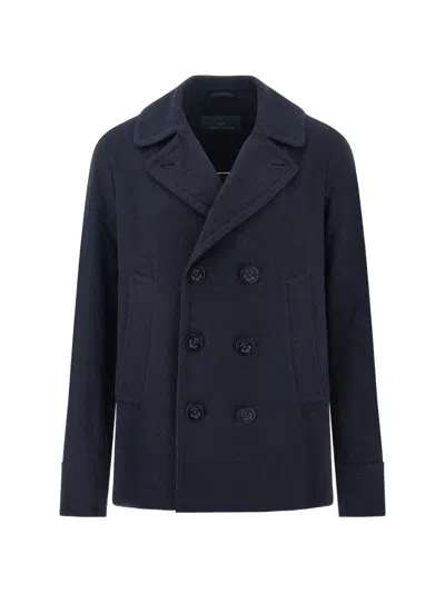 Paul & Shark Double-breasted Pea Coat In Blue