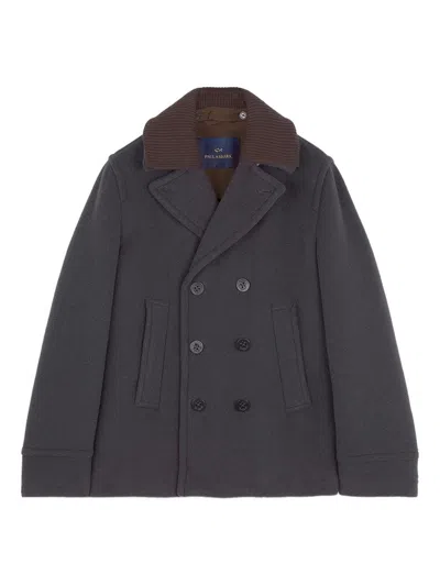 Paul & Shark Double-breasted Wool Peacoat With Ribbed Collar In Gray