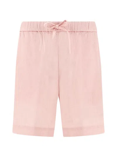 Paul & Shark Linen Bermuda Shorts With Drawstring In Pink
