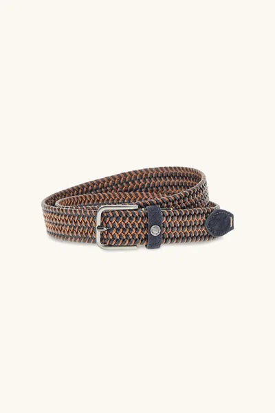 Paul & Shark Elastic Braided Leather Belt With Suede Finishes In Brown