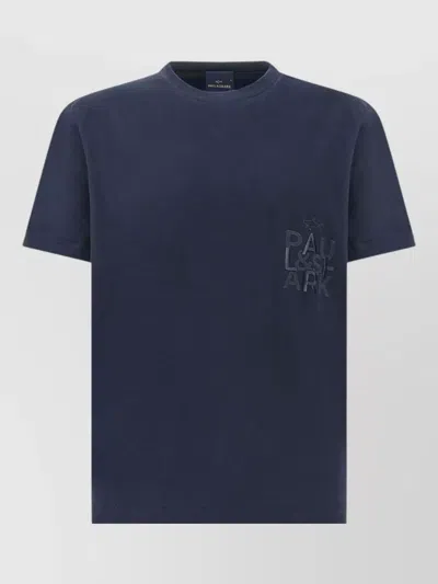 Embroidered Cotton Jersey Crew Neck T Shirt In Blue from Paul & Shark
