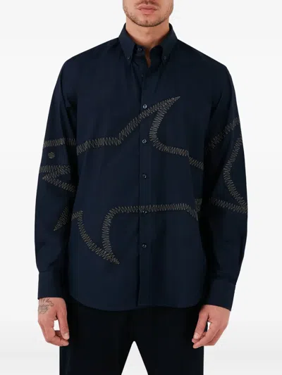 Paul & Shark Embroidered-shark Shirt In Blue