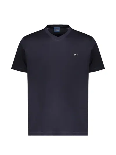 Paul & Shark Embroidered-logo V-neck T-shirt In Black