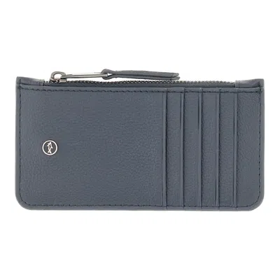 Paul & Shark Firenze Card Holder In Leather And Suede In Blue