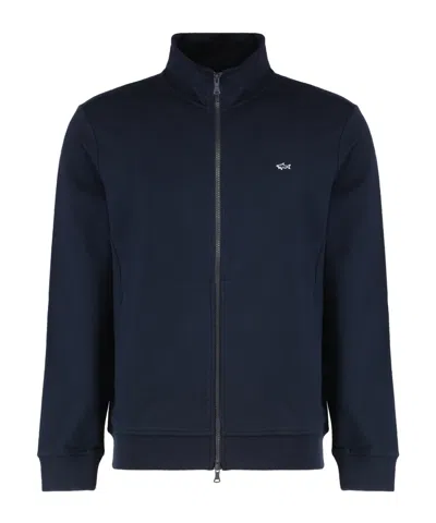 Paul & Shark Zip-up Embroidered Cotton-blend Jacket In Blue