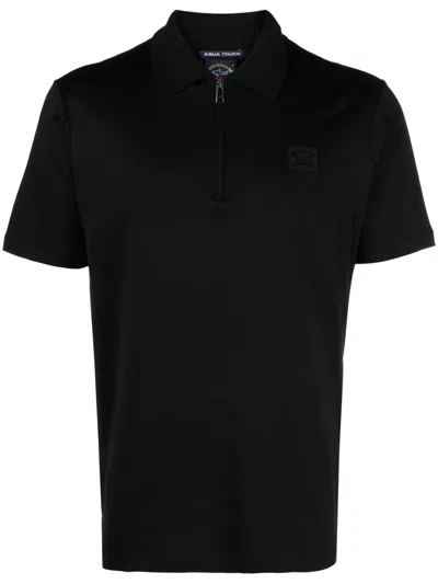 Paul & Shark Half-zip Cotton Polo Shirt In Black