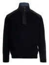 Paul & Shark Half-zip Denim-panel Sweater In Blue