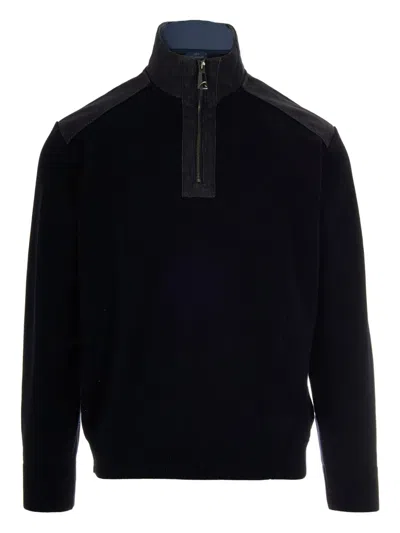 PAUL & SHARK HALF-ZIP DENIM-PANEL SWEATER