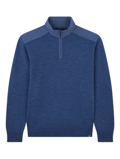 Paul & Shark Half-zip Sweater In Soft Cool Touch Wool With Typhoon Re-4x4 Stretch Details In Blue