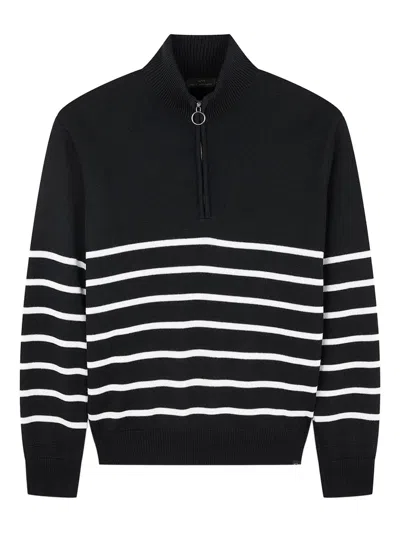 Paul & Shark Half-zip Striped Sweater In Black