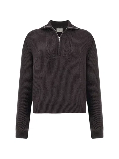Paul & Shark Half-zip Ribbed Sweater In Brown