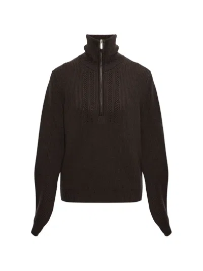 Paul & Shark Half-zip Wool Cardigan In Brown