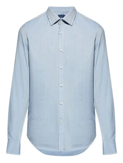 Paul & Shark Herringbone Cotton Shirt In Blue