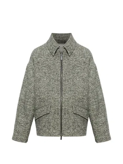 Paul & Shark Herringbone-pattern Zip-up Jacket In Brown