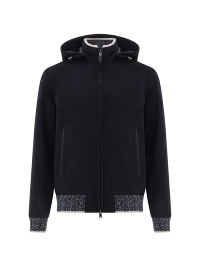 Paul & Shark Hooded Cashmere Jacket In Blue