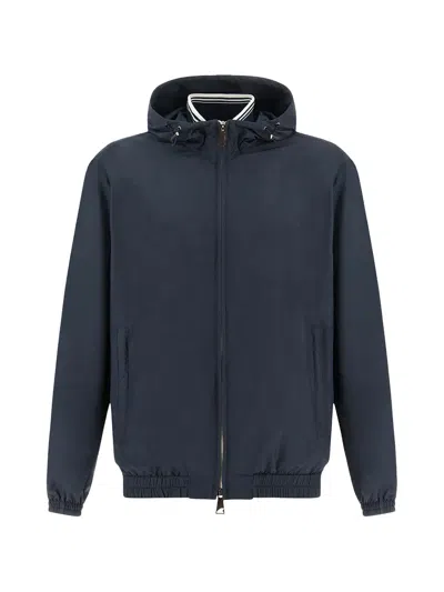 Paul & Shark Hooded Microfiber Jacket In Blue
