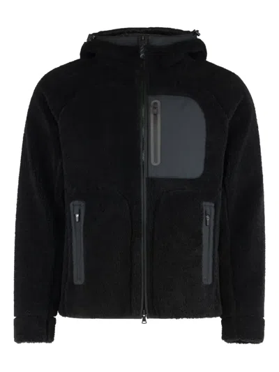 Paul & Shark Hooded Pile Jacket In Black