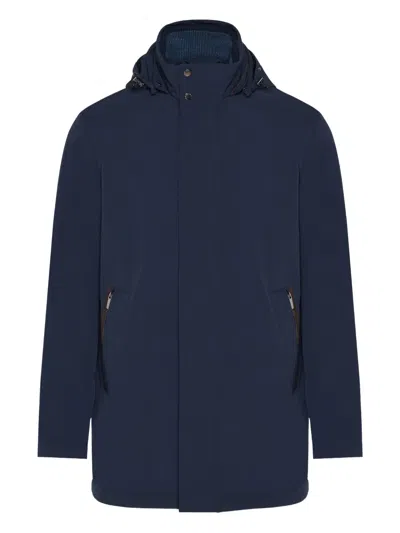 Paul & Shark Hooded Zip-fastening Coat In Blue