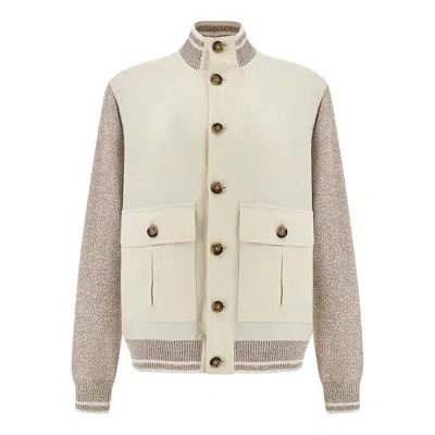 Paul & Shark Hybrid Bomber In Linen And Piuma Cotton In Neutral