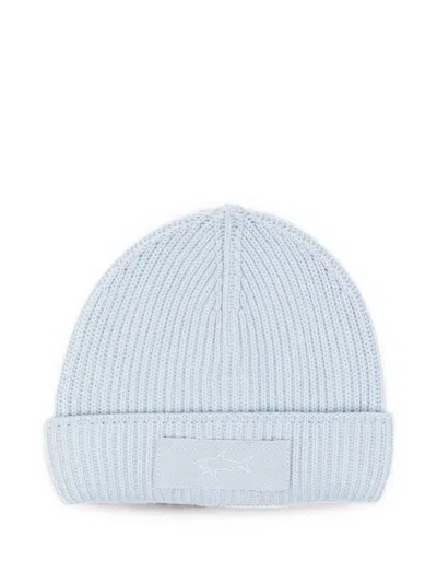 Paul & Shark Junior Kids' Logo-patch Ribbed-knit Beanie Hat In Blue