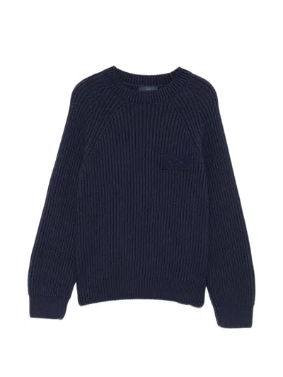 Paul & Shark Junior Kids' Ribbed-knit Logo-patch Sweater In Blue