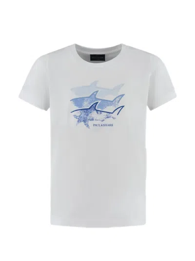 Paul & Shark Junior Kids' Shark-print T-shirt In White