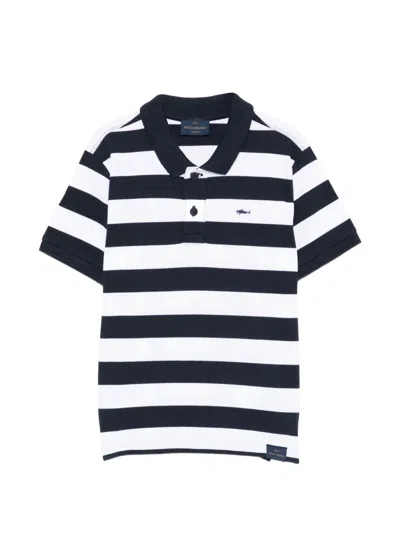 Paul & Shark Junior Kids' Striped Collared Polo Shirt In Blue
