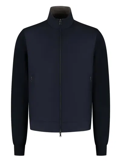 Paul & Shark Knitted-panel Zip-up Jacket In Blue