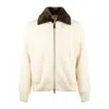 Paul & Shark Knitted Zipper Cardigan With Shearling Effect Collar In Neutral