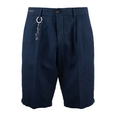 Paul & Shark Linen And Cotton Bermuda Shorts With Darts In Blue