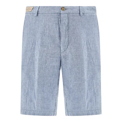 Paul & Shark Linen Bermuda Shorts In Blue